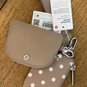 NWT Lululemon Dual Pouch Wristlet Simple Polka White Sheer Oak